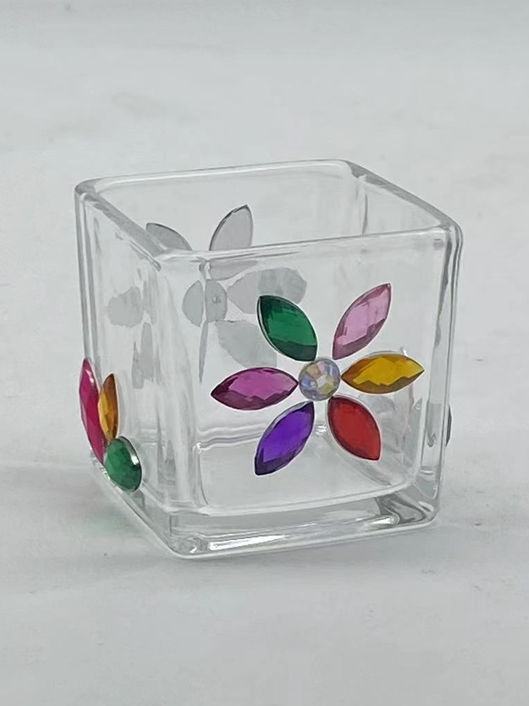 Small square glass votive candle holder